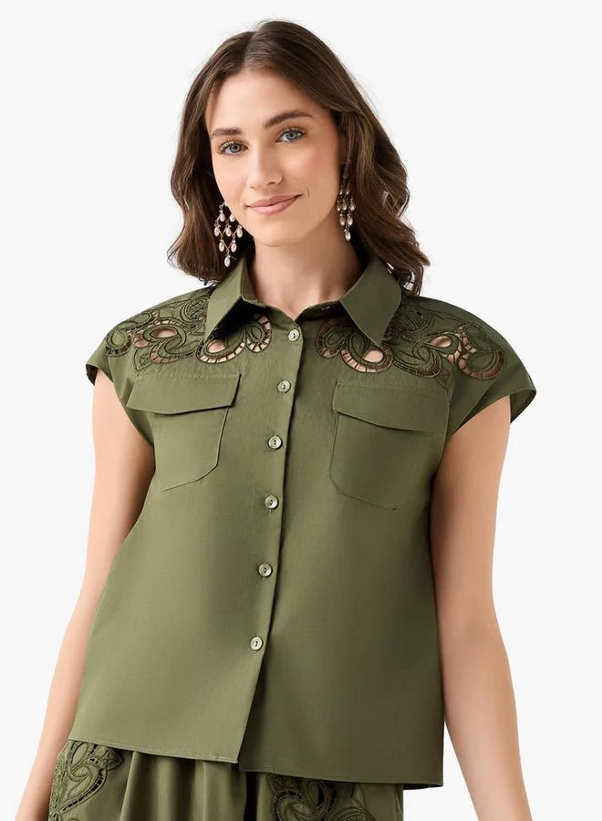 2Xtremz 2Xtremz Cotton Shirt with Lace Embroidery